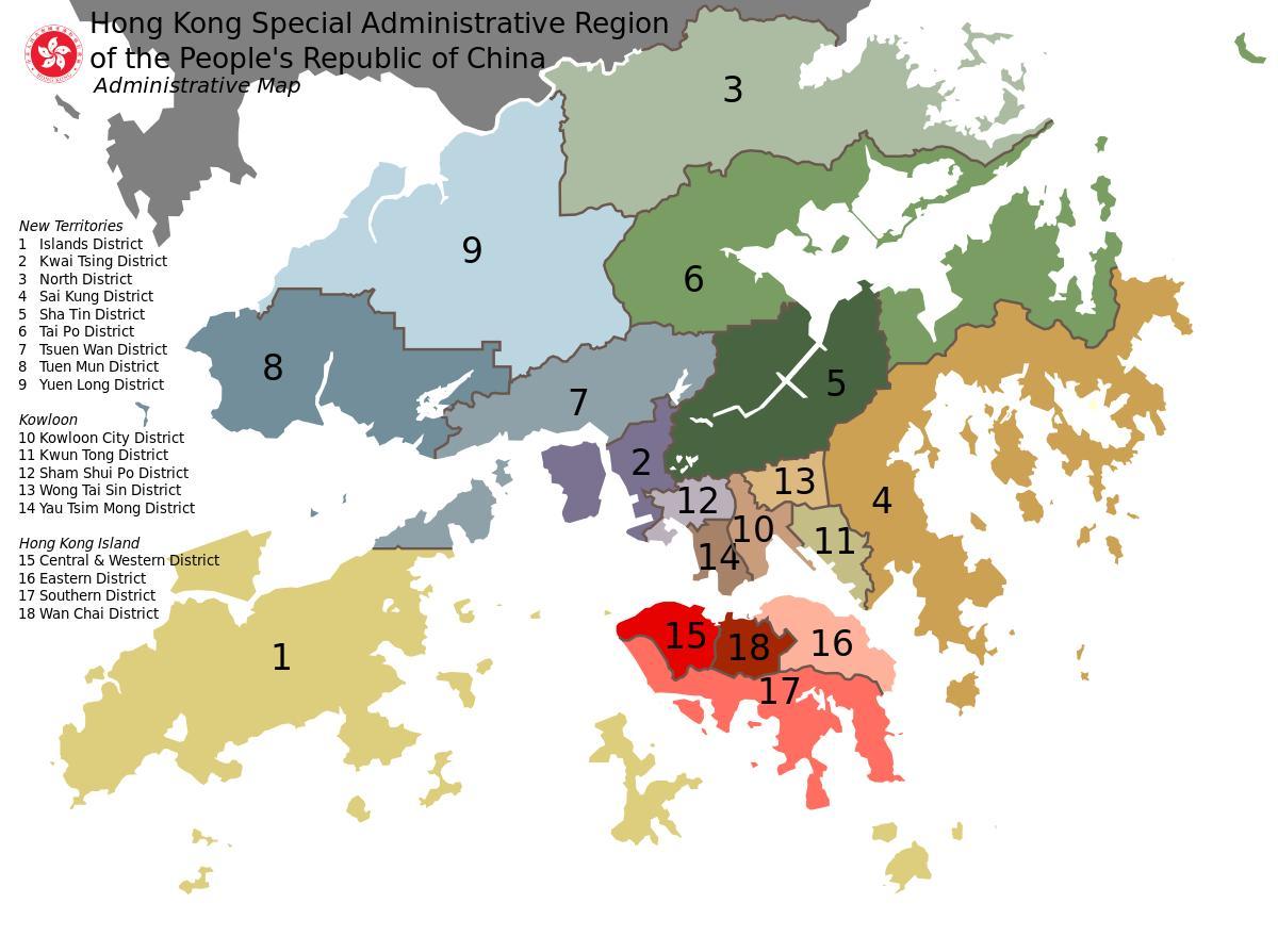 mapa Hong Kong naseljima