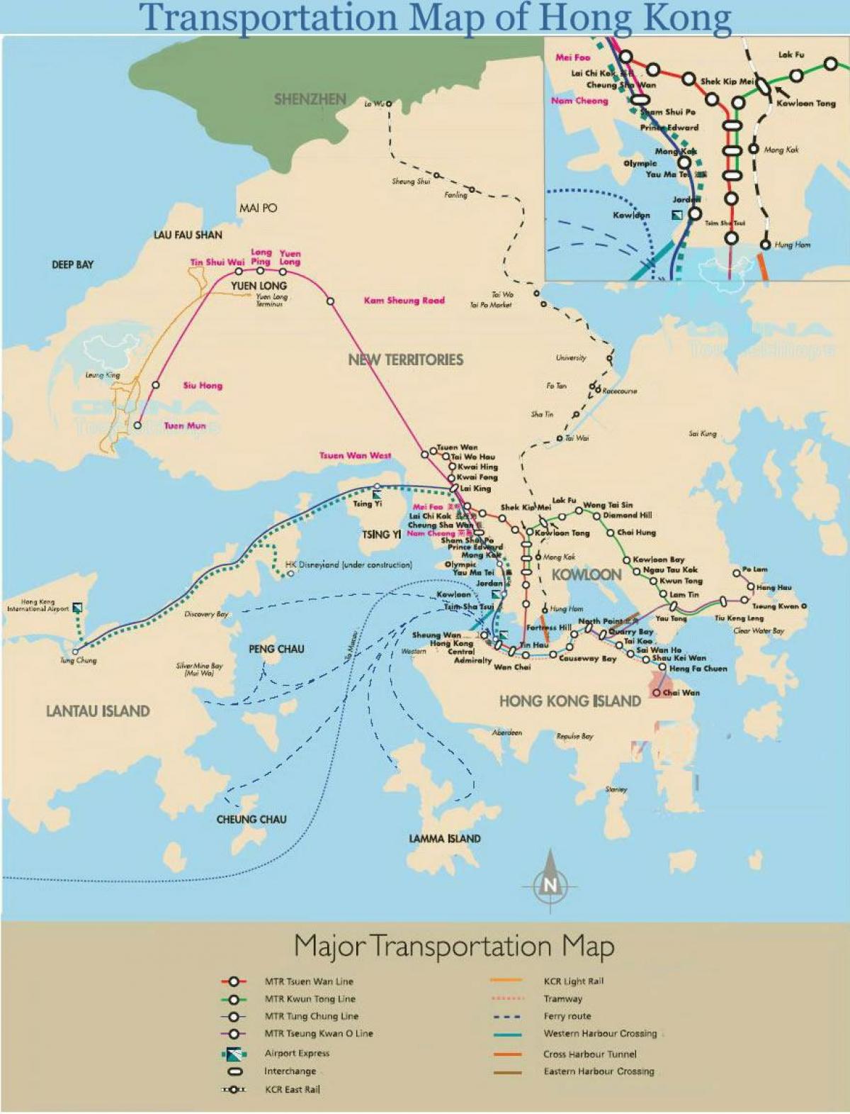 Hong Kong trajekt mapa puteva