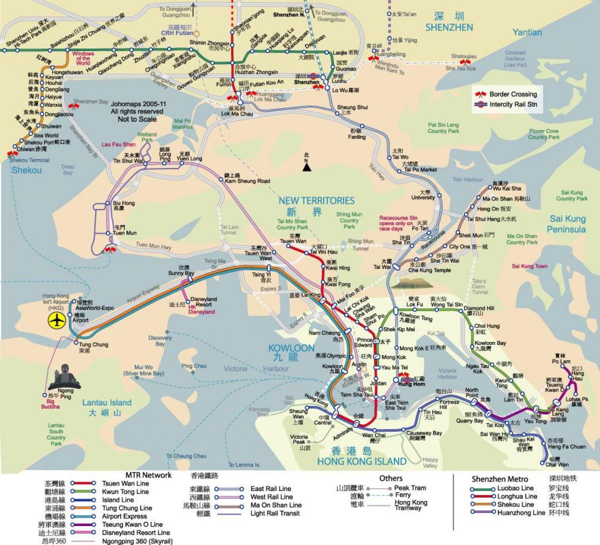 mapa Hong Kong tranzitna